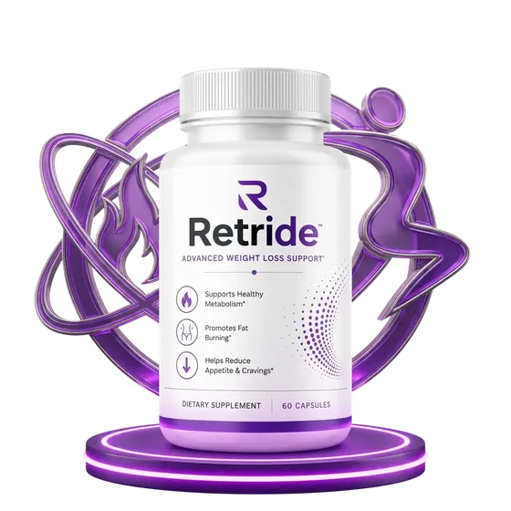 Retride bottle on a purple stand